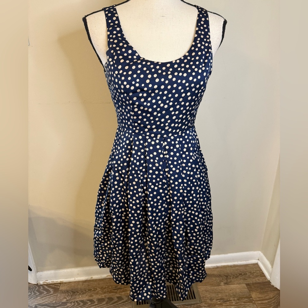 Collection Costa Blanca sleeveless midi dress preppy blue cream polka dots SZ S